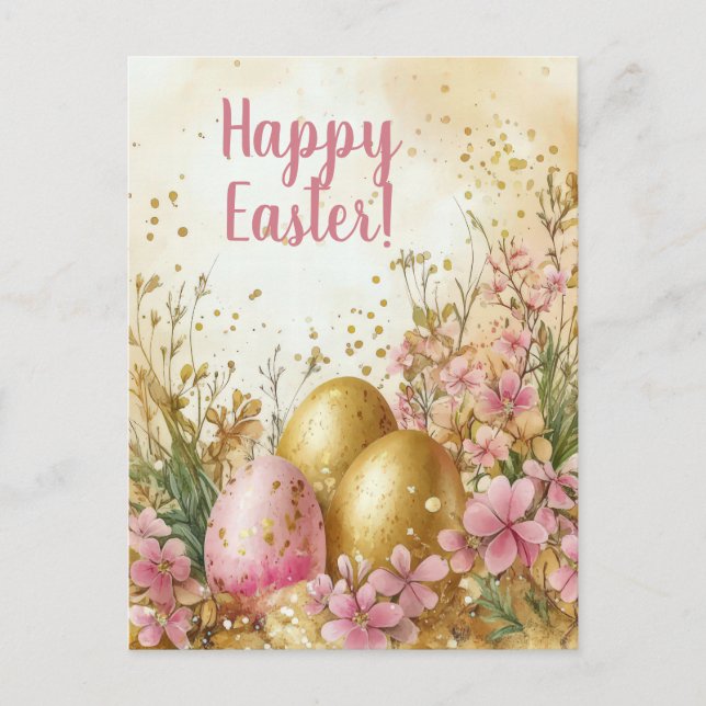 Bunte Aquarell Oster Postkarte mit Ostereiern Vykort (Framsida)