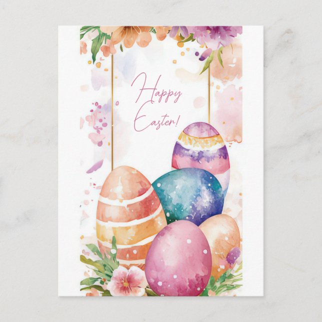 Bunte Aquarell Oster Postkarte mit Ostereiern Vykort (Framsida)