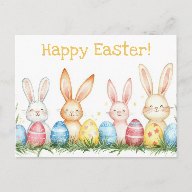 Bunte Aquarell Oster Postkarte mit Osterhasen Vykort (Framsida)