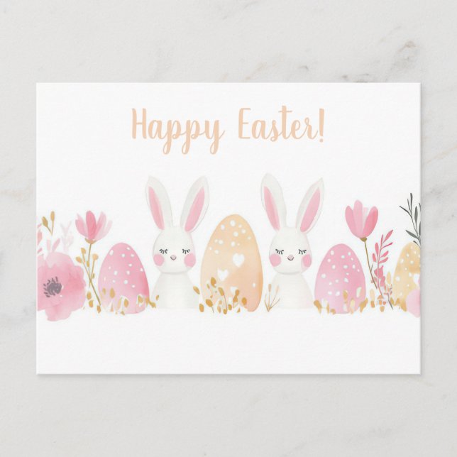 Bunte Aquarell Oster Postkarte mit Osterhasen Vykort (Framsida)