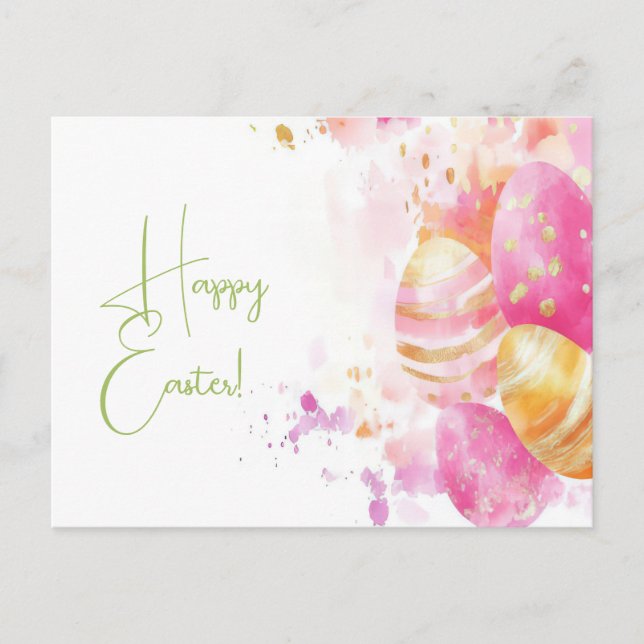Bunte Aquarell Oster Postkarte mit Osterhasen Vykort (Framsida)