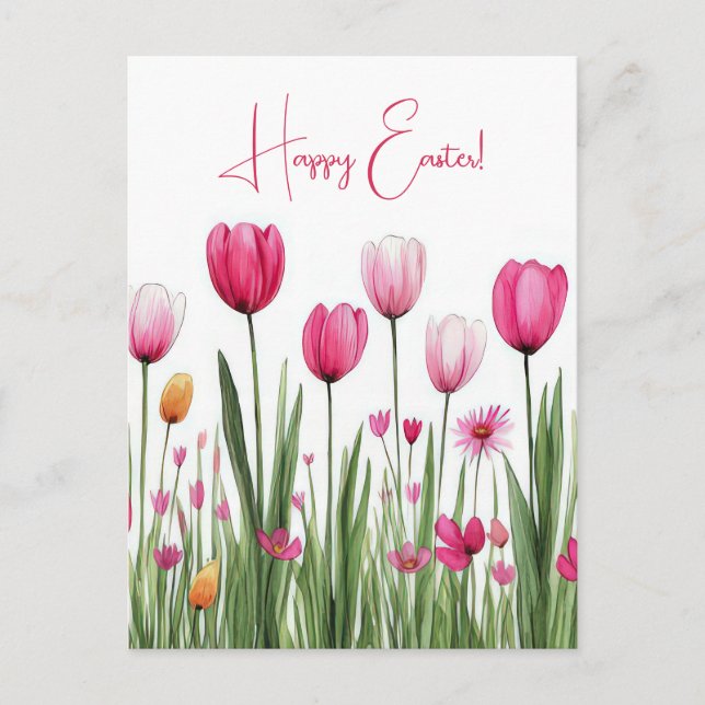 Bunte Aquarell Oster Postkarte mit Tulpen Vykort (Framsida)