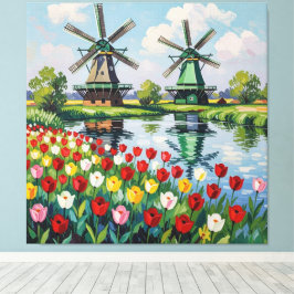 Bunte Frühlingswiese mit Windmühle Canvastryck