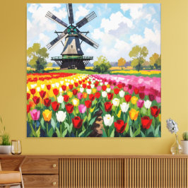 Bunte Frühlingswiese mit Windmühle Canvastryck