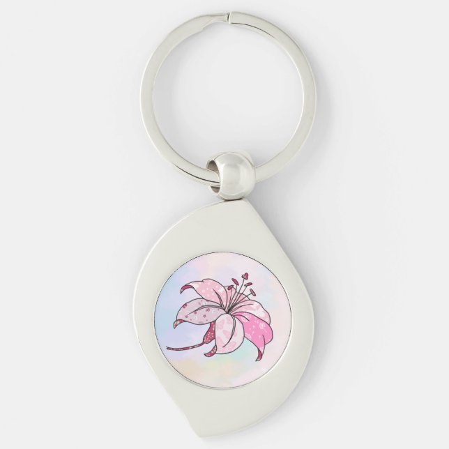 bunte Lilie Swirl Silverfärgad Nyckelring (Framsidan)