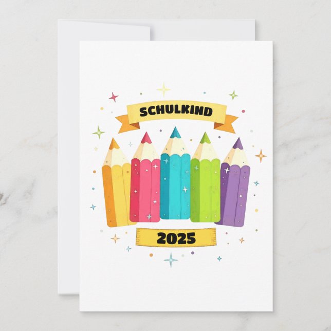 Bunte Stifte mit Sternchen - Schulkind 2025 | Inbjudningar (Framsida)