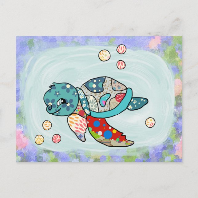 bunte Wasserschildkröte Postkarte Vykort (Framsida)