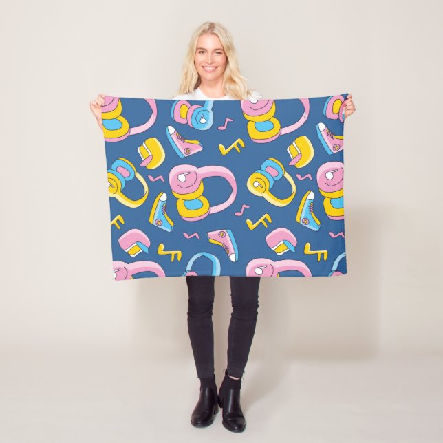 Bunter Musikmix i rosa, blau, gelb Fleecefilt (På plats)