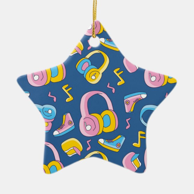 Bunter Musikmix i rosa, blau, gelb Julgransprydnad Keramik (Framsidan)