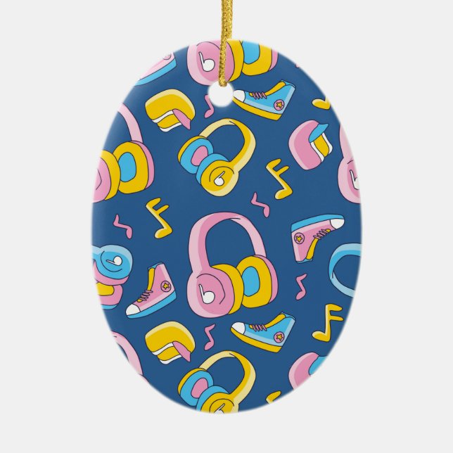 Bunter Musikmix i rosa, blau, gelb Julgransprydnad Keramik (Framsidan)