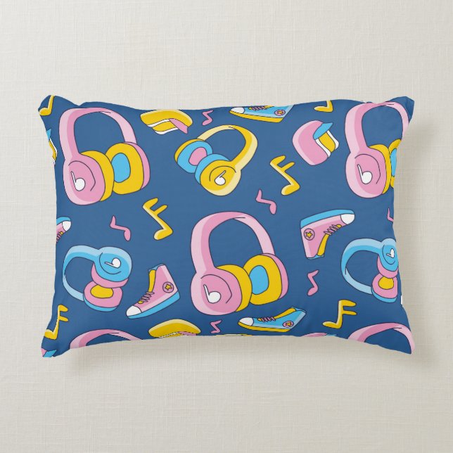 Bunter Musikmix i rosa, blau, gelb Prydnadskudde (Framsidan)