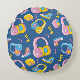 Bunter Musikmix i rosa, blau, gelb Rund Kudde