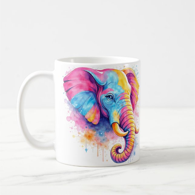 Bunter Regenbogen Elefant Aquarell Kaffemugg (Vänster)