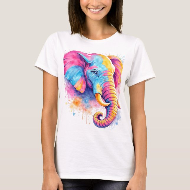Bunter Regenbogen Elefant Aquarell T Shirt (Framsida)