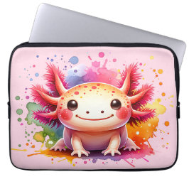 Buntes lächelndes Axolotl als Grafik Laptop Fodral
