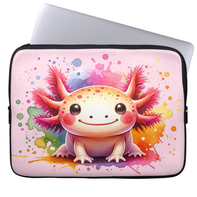 Buntes lächelndes Axolotl als Grafik Laptop Fodral (Framsidan)