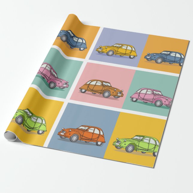 Buntes Oldtimer 2cv Ente Muster Presentpapper (Utrullad)