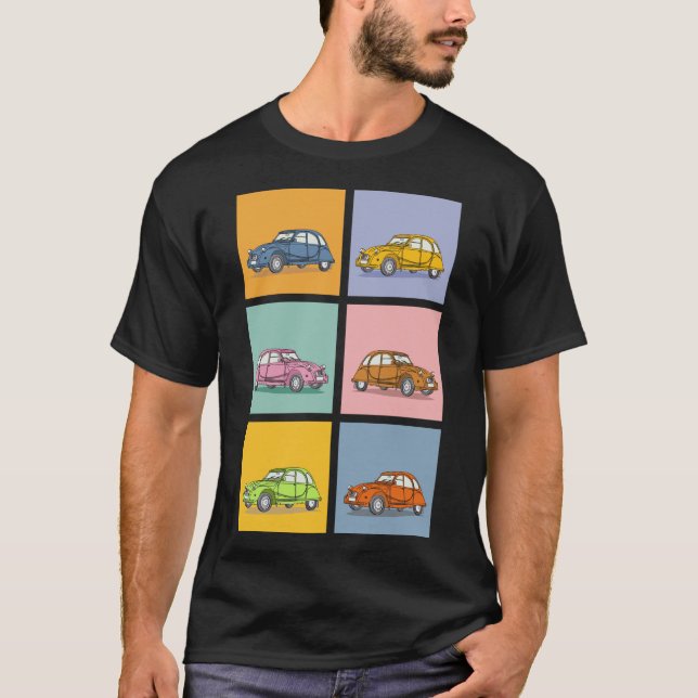 Buntes Oldtimer 2cv Ente Muster T Shirt (Framsida)