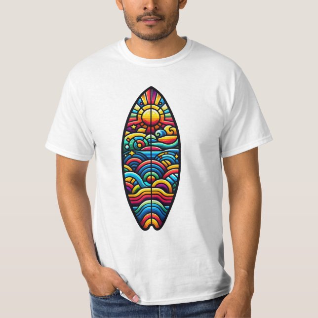 Buntes Surfbrett T Shirt (Framsida)