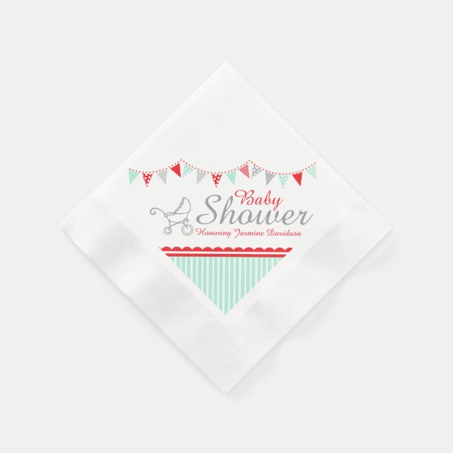 Bunting Baby dusch red grått namn papper napkin Pappersservett (Hörn)