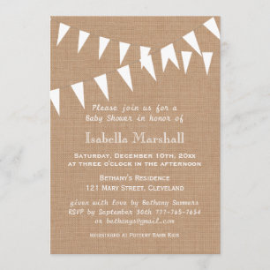 Bunting baby showerinbjudan för Burlap Inbjudningar