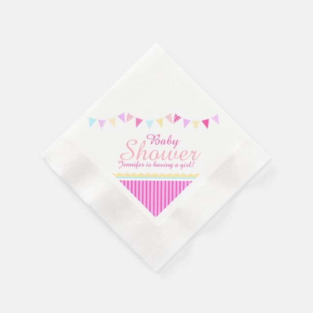Bunting babydusch rosa namn Flicknapkin Pappersservett (Hörn)
