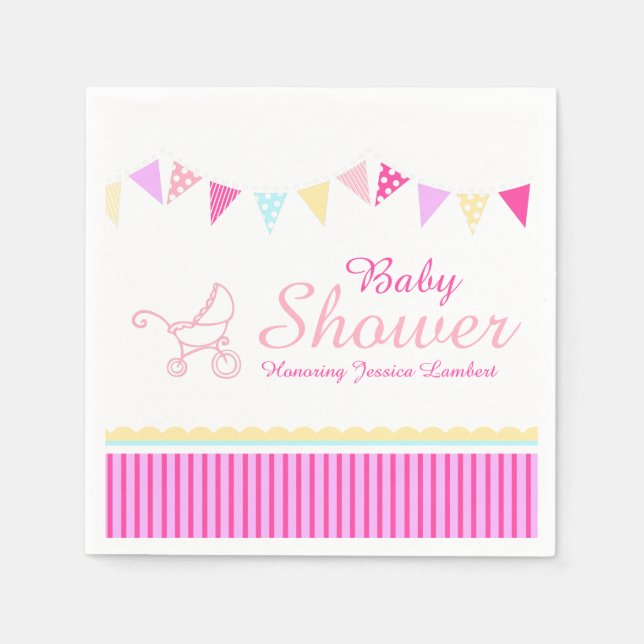 Bunting babydusch rosa namn papper napkin pappersservett (Framsidan)