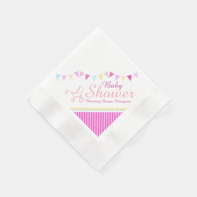 Bunting babydusch rosa namn papper napkin pappersservett (Hörn)