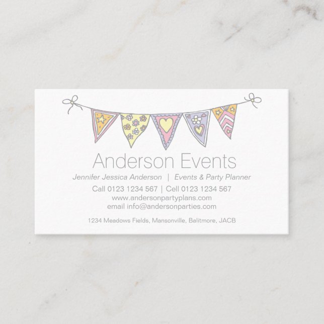 Bunting dragen partyhändelse som planerar visitkort (Framsida)