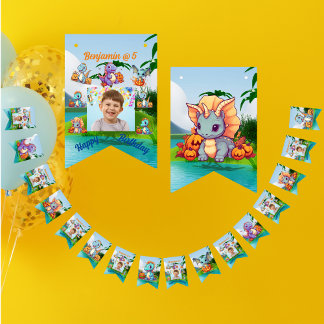 Bunting Flaggor Barns födelsedag Party Baby Dinosa