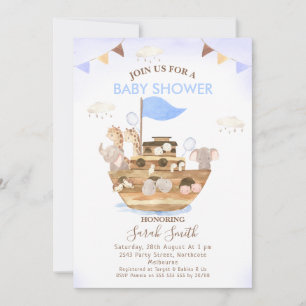 Bunting Flaggor Noahs Ark Boys Baby Shower Inbjudningar