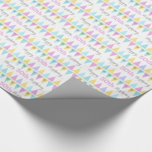 Bunting flaggor, vit födelsedag 50 mönstrad omslut presentpapper