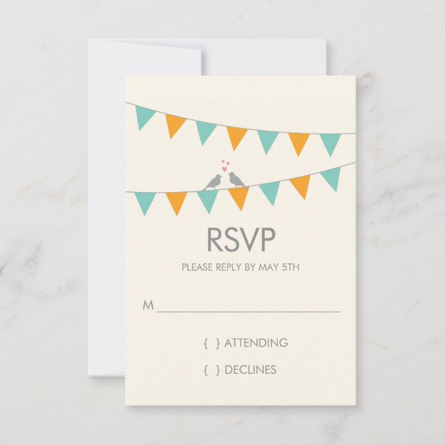 Bunting Love birds Bröllop OSA - Blue Orange Kort (Framsida)