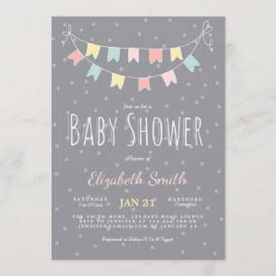 Buntings Baby Shower-inbjudan Grått Rosa Mint Inbjudningar