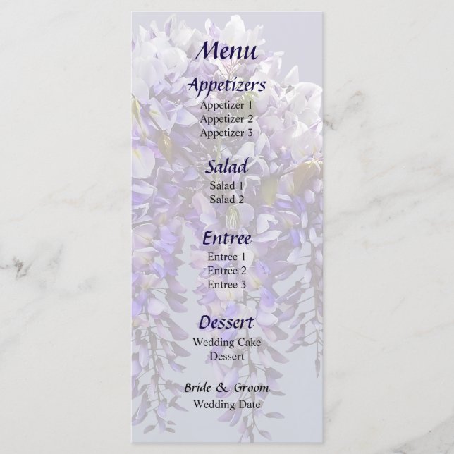 Bunxh av Wisteria Bröllopsmeny Meny (Framsida)