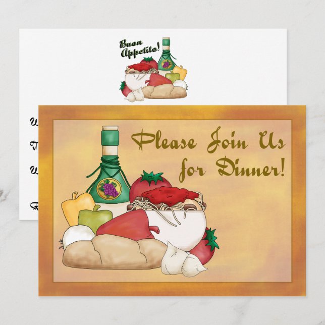 Buon Appetito Italiana Food Vin Middag inbjuden Inbjudningar (Fram/baksida)