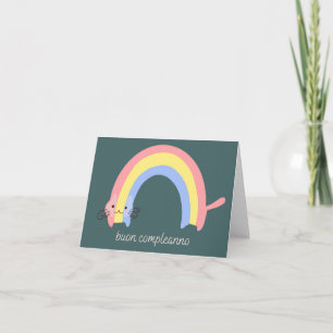 Buon COMPanno Italio födelsedagskort rainbow cat Kort