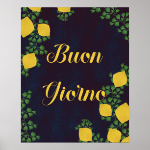 Buon Giorno Lemon Blommigt Poster - italiensk insp