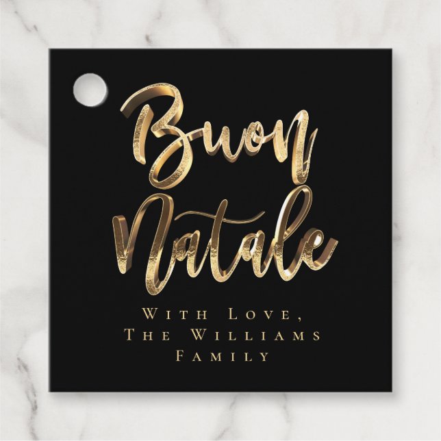Buon Natale Elegant Black Guld, italiensk jul Gåvor Etiketter (Framsida)