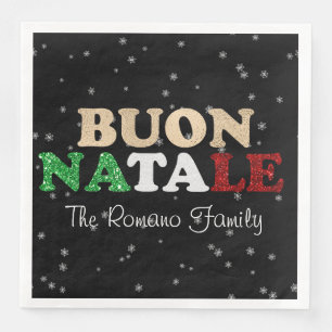 Buon Natale Family Namn, italiensk jul på Black Pappersservett