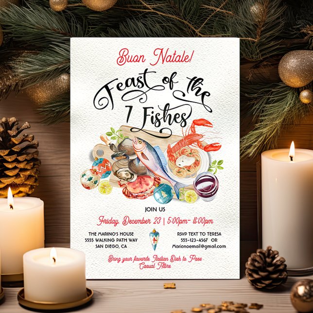 Buon Natale-festivalen 7:a fiskekullen Party Inbjudningar (Skapare uppladdad)