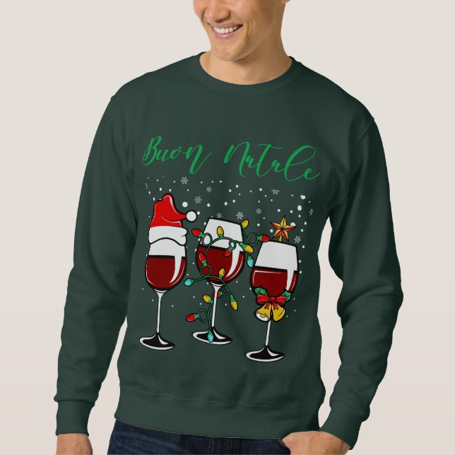 Buon Natale Festive Vin Glass italiensk jul Lång Ärmad Tröja (Framsida)