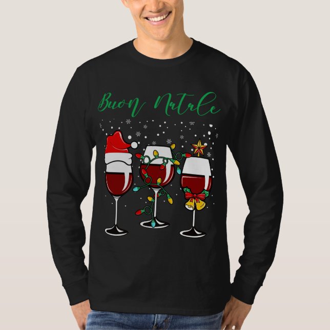 Buon Natale Festive Vin Glass italiensk jul T Shirt (Framsida)