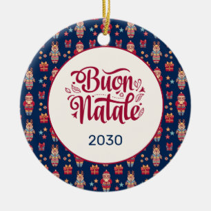 Buon Natale Folk Santa Ren blå anpassad Julgransprydnad Keramik