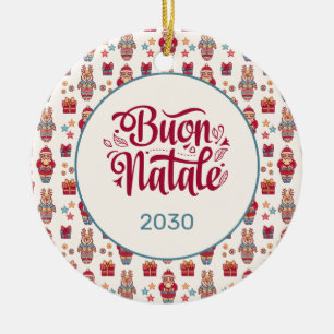 Buon Natale Folk Santa Ren Kream Anpassad Julgransprydnad Keramik