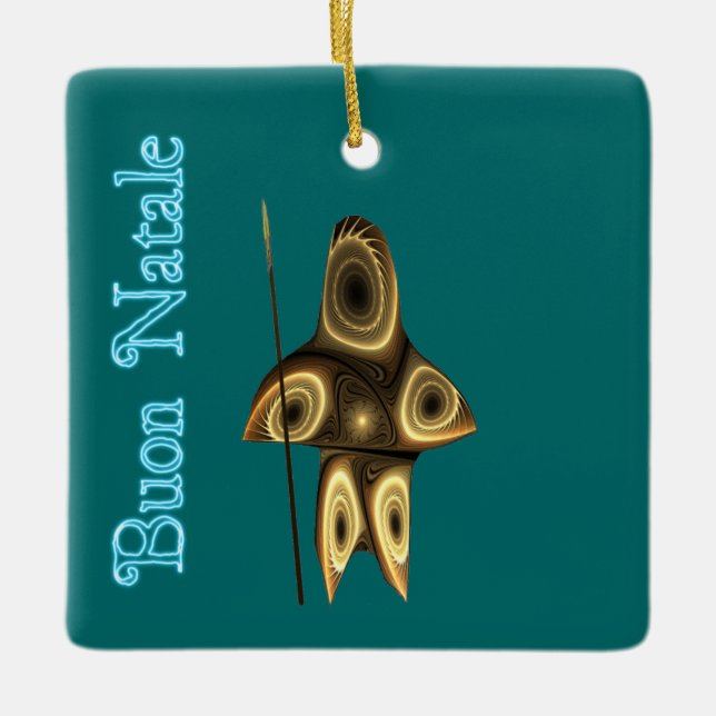 Buon Natale - Fractal Inuit Hunter Julgransprydnad Keramik (Framsida)