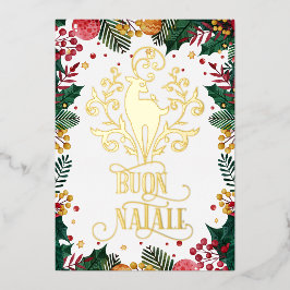 Buon Natale Guld Hjort Grönt Holly Photo