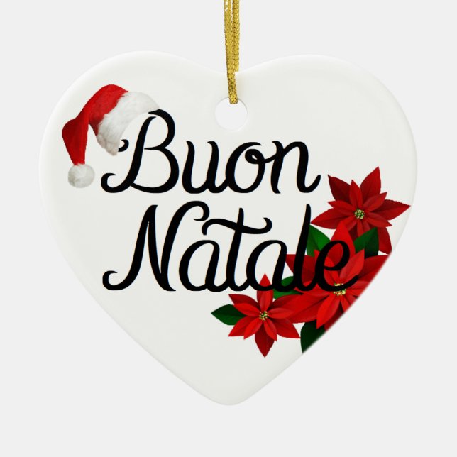 Buon Natale Heart Shape Julgransprydnad Keramik (Framsidan)