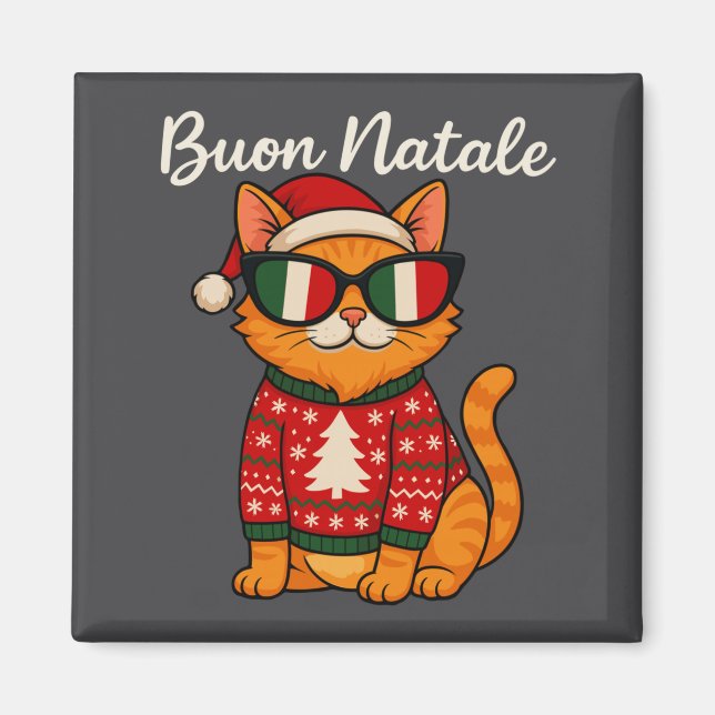 Buon Natale Italian Cat Christmas, Italy Pride Hol Magnet (Framsidan)