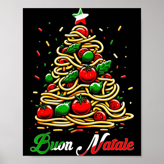 Buon Natale Italian Pasta Christmas Tree Xmas For  Poster (Framsidan)